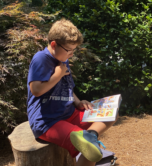 camper reading a book