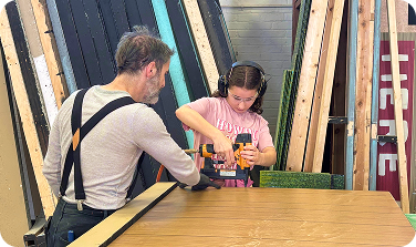 student in wood working