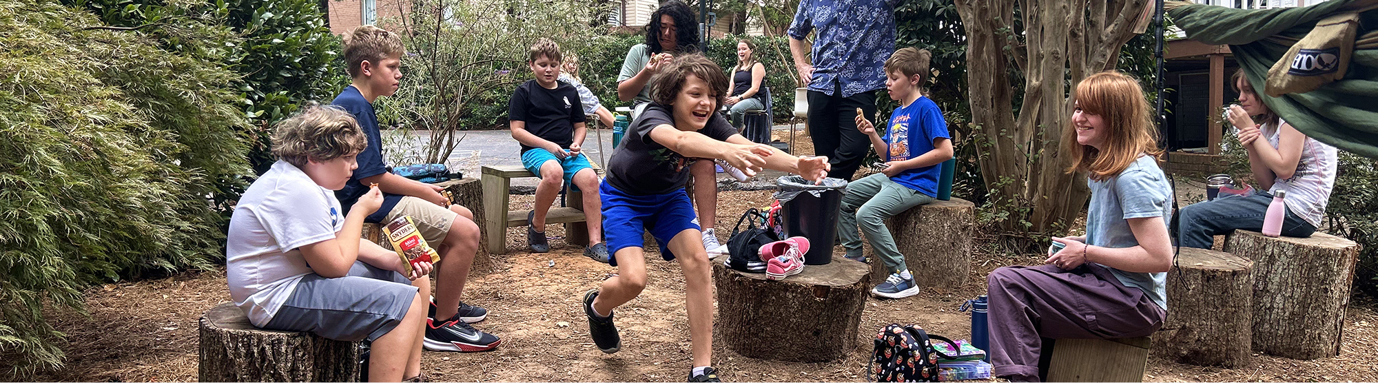 students in the woods